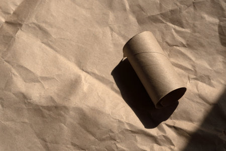Used empty toilet paper rolls on a brown background.の写真素材