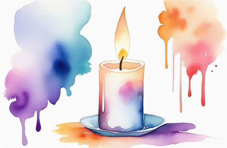 Wax lit candle on a white background. Design element for your business. Generative AIの素材