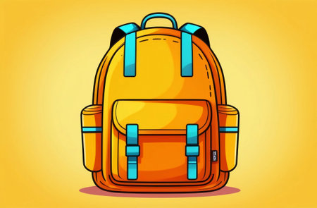 orange backpack on yellow background, back to school and education concept. Generative AIの素材