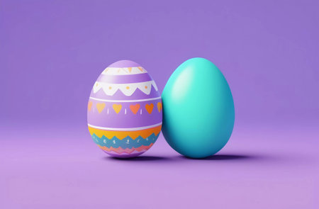 Pair of Easter eggs on purple background. Generative AIの素材