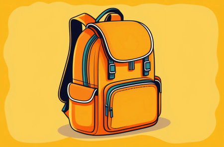 orange backpack on yellow background, back to school and education concept. Generative AIの素材