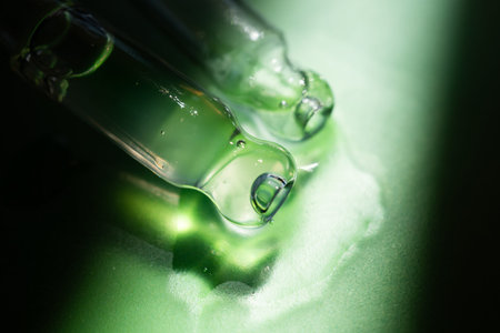 Pipette with essential oil on bottle blurred backgroundの写真素材