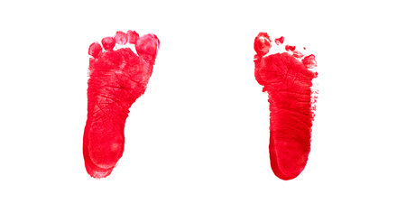 Watercolor baby foot print isolated on white background. Family concept.の写真素材