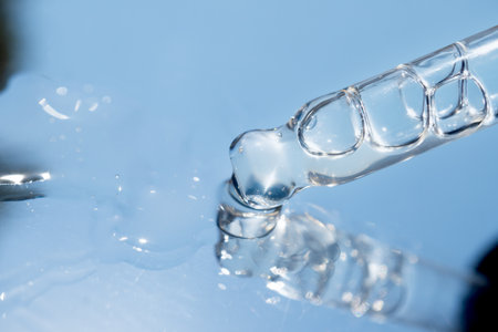 pipette with oil lies on a metal surfacesの写真素材
