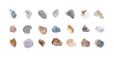 Collection different rocks isolated on white backgroundの写真素材