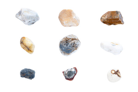 Collection different rocks isolated on white background