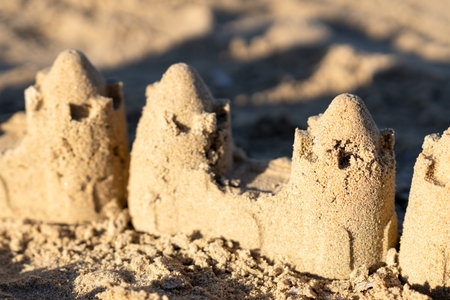 Sand castles, a fortress built by children on the beach. High quality FullHD footage