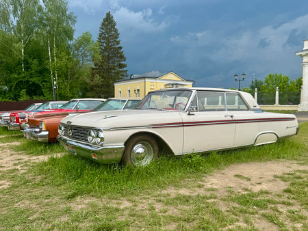 Russia, Shchyolkovsky district, June 8, 2025. Collection of retro cars on a warm sunny day . High quality photoの写真素材