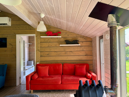 Modern and stylish interior of a country house on a summer day. High quality photoの写真素材