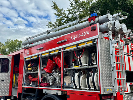 Fire technical armament of a fire truck. High quality photo