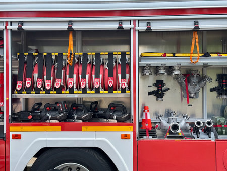 Fire technical armament of a fire truck. High quality photoの写真素材