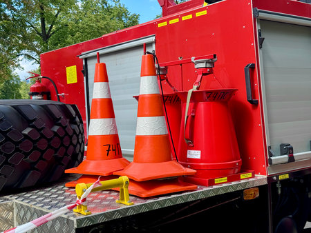 Fire technical armament of a fire truck. High quality photoの写真素材