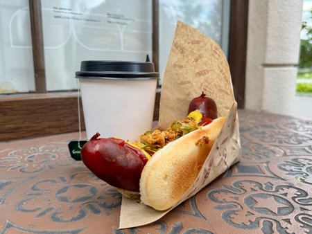 Juicy delicious hot dog on a warm summer day. High quality photoの写真素材