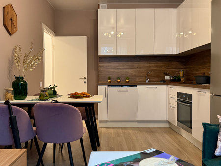 new stylish kitchen set in a modern apartment interior. High quality photoの写真素材