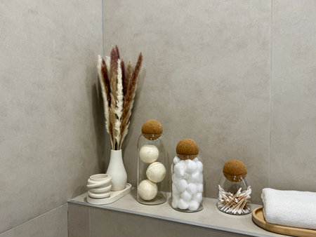 bathroom decor in bright colors in a modern apartment interior. High quality photoの写真素材