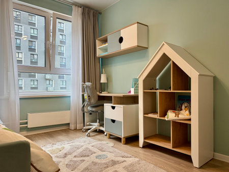 a modern children's room in a stylish interior of a new apartment in bright colors. High quality photoの写真素材