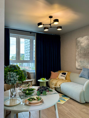 Modern and stylish interior in a new apartment. High quality photoの写真素材