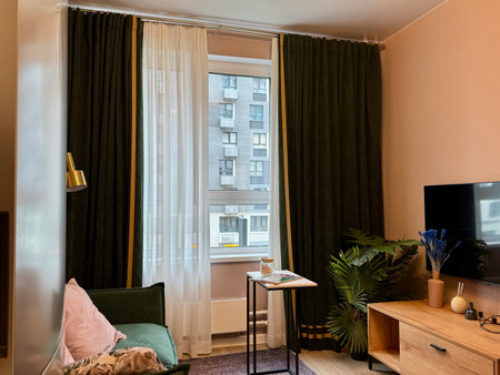 modern living room in a stylish interior of a new apartment with designer renovation. High quality photoの写真素材