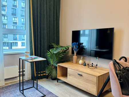 modern living room in a stylish interior of a new apartment with designer renovation. High quality photoの写真素材