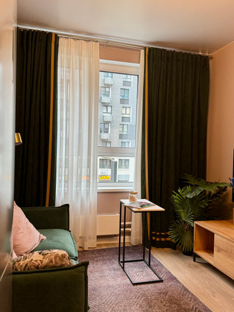 modern living room in a stylish interior of a new apartment with designer renovation. High quality photoの写真素材