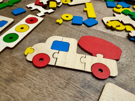 Children's colored educational toys made of wood. High quality photoの写真素材