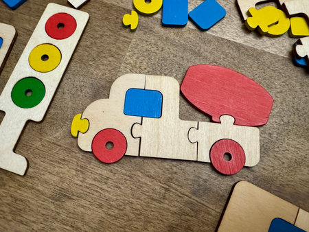 Children's colored educational toys made of wood. High quality photoの写真素材