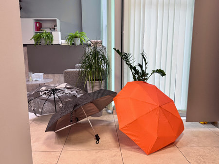 Colorful umbrellas in the office lobby. High quality photoの写真素材