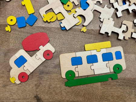 Children's colored educational toys made of wood. High quality photoの写真素材