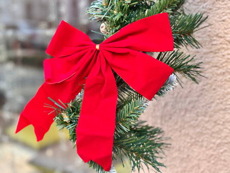 bright Christmas decoration red bow. High quality photoの写真素材