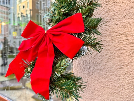 bright Christmas decoration red bow. High quality photoの写真素材