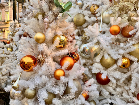 a Christmas tree decorated with Christmas toys.の写真素材