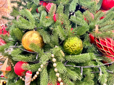 a Christmas tree decorated with Christmas balls and toys. High quality photoの写真素材