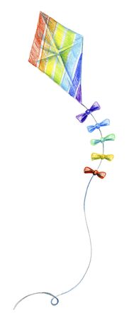 Cute vintage card. Kite isolated on a white background.の写真素材