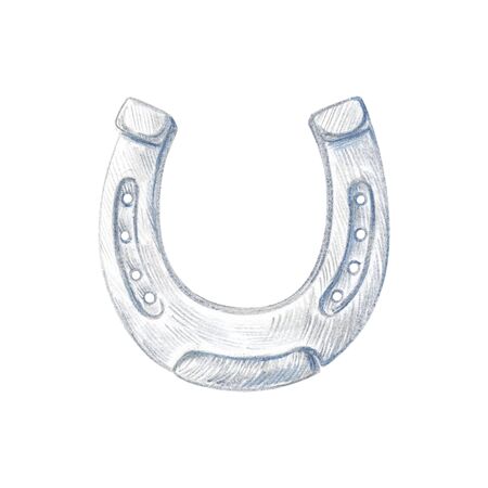 Metal horseshoe good luck symbol isolated on white background. Pencil sketch.の写真素材