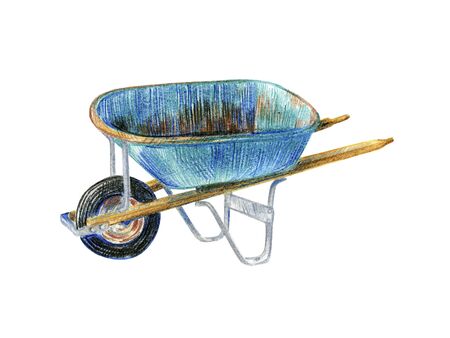 Vintage wheelbarrow for gardening. Pencil sketch.の写真素材