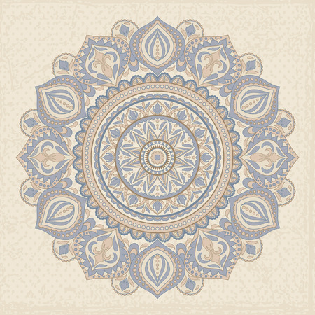 Vintage ornament in the folk style brown and blueのイラスト素材