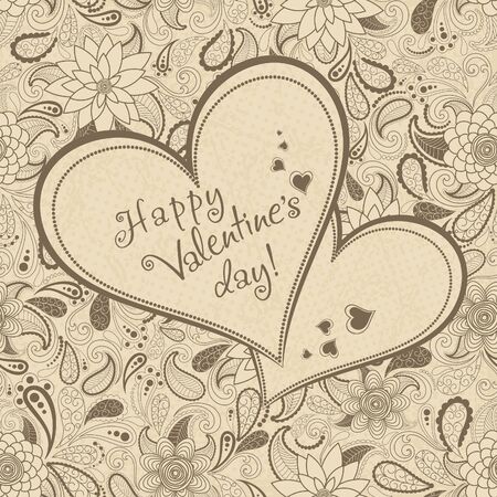 Postcard with heart and flowers beige and brownのイラスト素材