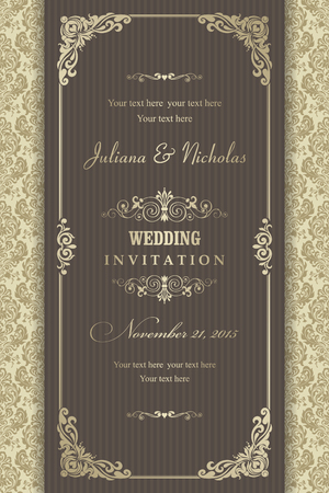 Invitation cards in an old-style gold and brownのイラスト素材