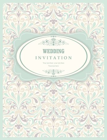 Invitation cards in an vintage-style beige and greenのイラスト素材