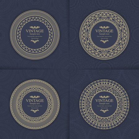 Wedding invitation card arabic, mandala, blue and gold.のイラスト素材