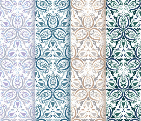 Set of 4 Ethnic seamless patterns, background in folk style. Mediterranean and eastern ornament.のイラスト素材