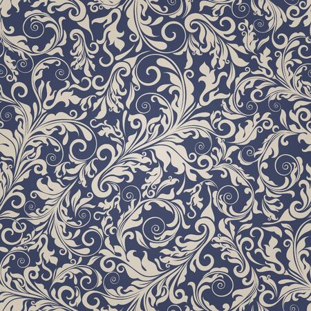 Seamless background of beige and blue color in the style of Damascus. Vintage ornament. Use for wallpaper, printing on the packaging paper, textiles.のイラスト素材