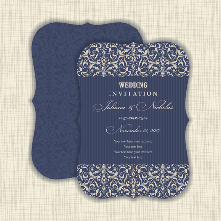 Wedding Invitation with baroque pattern. Size: 5 "x 7". Beautiful Victorian ornament. Frame with floral elements. The front and back side. Add photos and text to both sides of this flat card.のイラスト素材