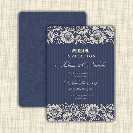 Wedding Invitation with baroque pattern. Size: 5 "x 7". Beautiful Victorian ornament. Frame with floral elements. The front and back side. Add photos and text to both sides of this flat card.のイラスト素材