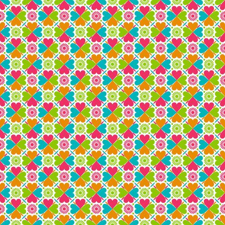 Bright summer pattern with flowers and hearts. Seamless background. It can be used for wedding invitation, Valentines, wallpaper, printing on the packaging paper, textiles.のイラスト素材