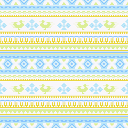 Ethnic seamless patterns, background in folk Ukrainian style. Blue and yellow color. Geometric ornament. Use for wallpaper, printing on the packaging paper, textiles.のイラスト素材