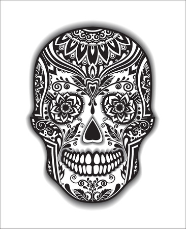 Print mexican traditional skull for T-shirt with floral ornamentのイラスト素材