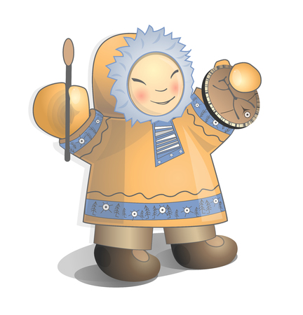 illustration Siberian child with tambourineのイラスト素材
