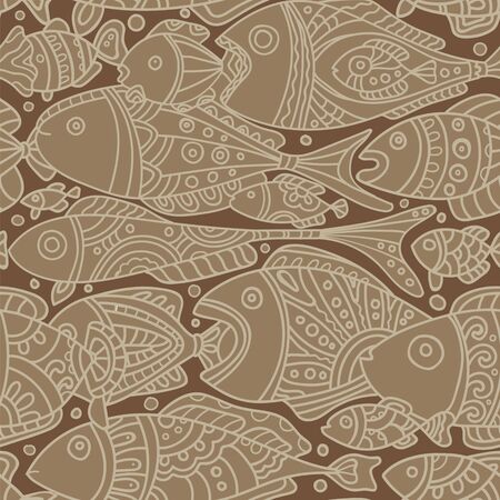seamless pattern with a lot of brown Fishesのイラスト素材