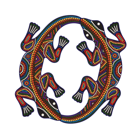 Vector print of traditional African ethnic ornament with two lizards for t-shirtのイラスト素材